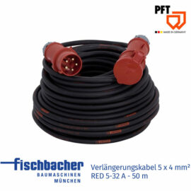 PFT Verlängerungskabel 5 x 4 mm², RED 5-32 A – 50 m (400 V, 3 Ph)