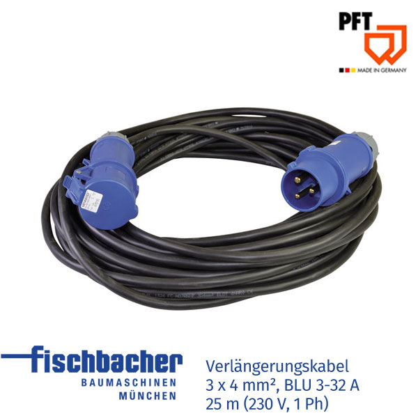 PFT Verlängerungskabel 3 x 4 mm², BLU 3-32 A – 25 m (230 V, 1 Ph)