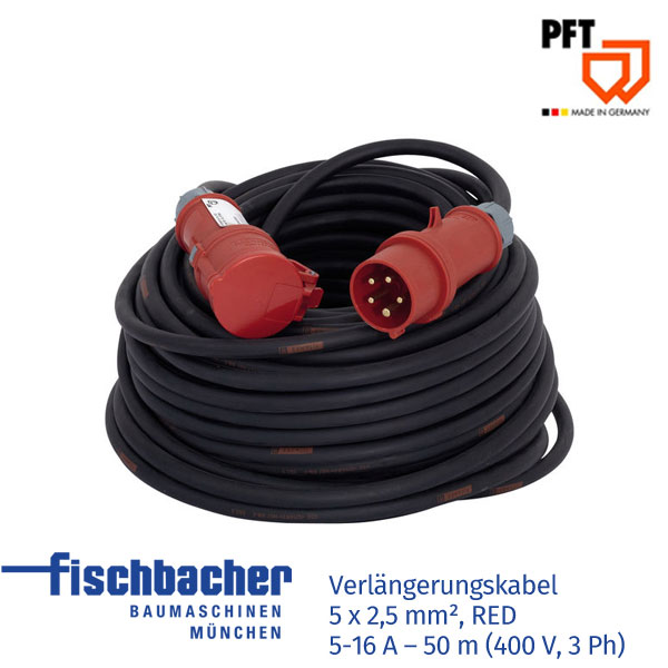 Fischbacher Verlängerungskabel 5x2,5mm2 RED 5-16A 50m 20423350