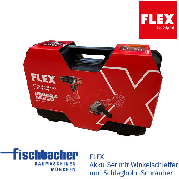 FLEX Akku-Set mit Winkelschleifer 18V und Schlagbohr-Schrauber 18V - Fischbacher  Baumaschinen und Bauaufzüge