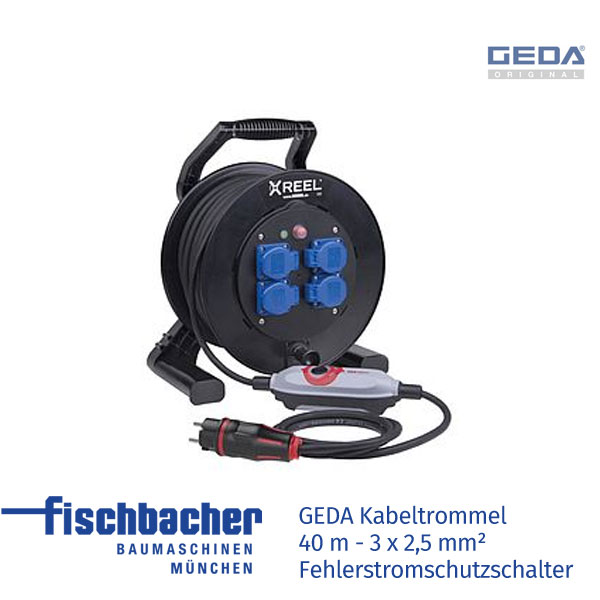 Fischbacher GEDA Kabeltrommel 40 m - 3 x 2,5 mm² Fehlerstromschutzschalter - GED k01801