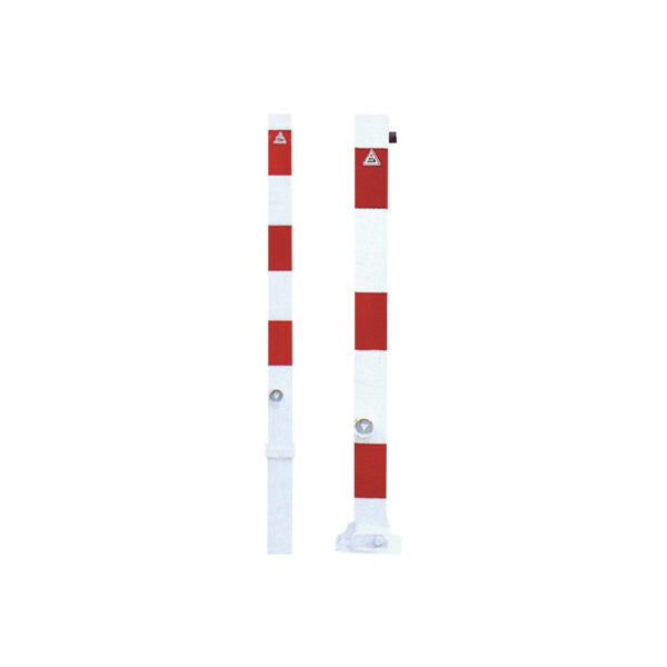 Fischbacher Schake Absperrpfosten rot/weiß H1300xB70xT70mm umlegbar ortsfest zum Einbetonieren 4250384711658