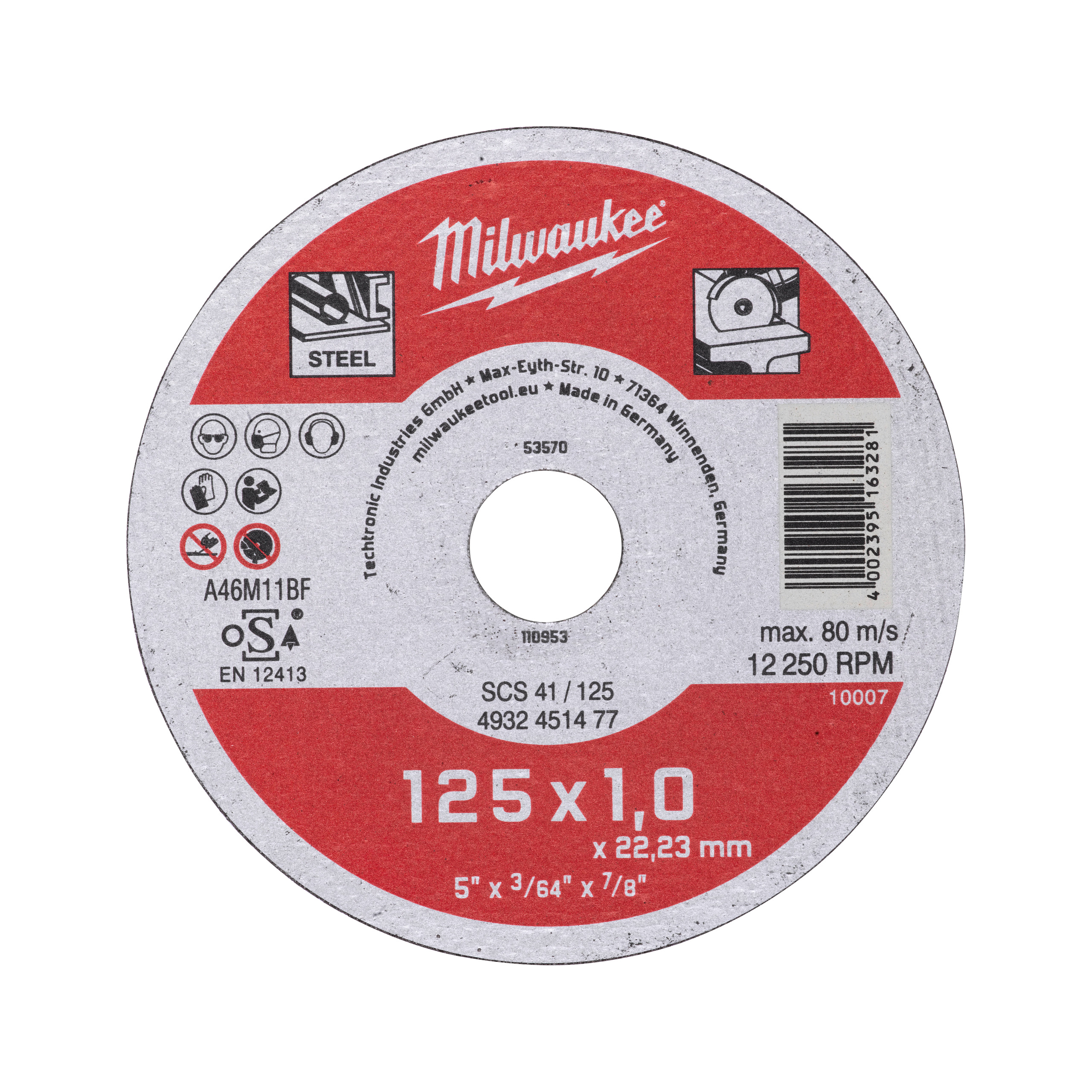 4932451477 Hero 1 Milwaukee Metalltrennscheibe 125x1 mm Contr. Milwaukee Metalltrennscheibe 125x1 mm Contr.